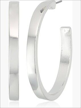 Silver Metal Open Hoop Earrings Push Back